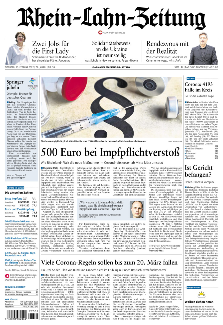Rhein-Lahn-Zeitung vom Dienstag, 15.02.2022
