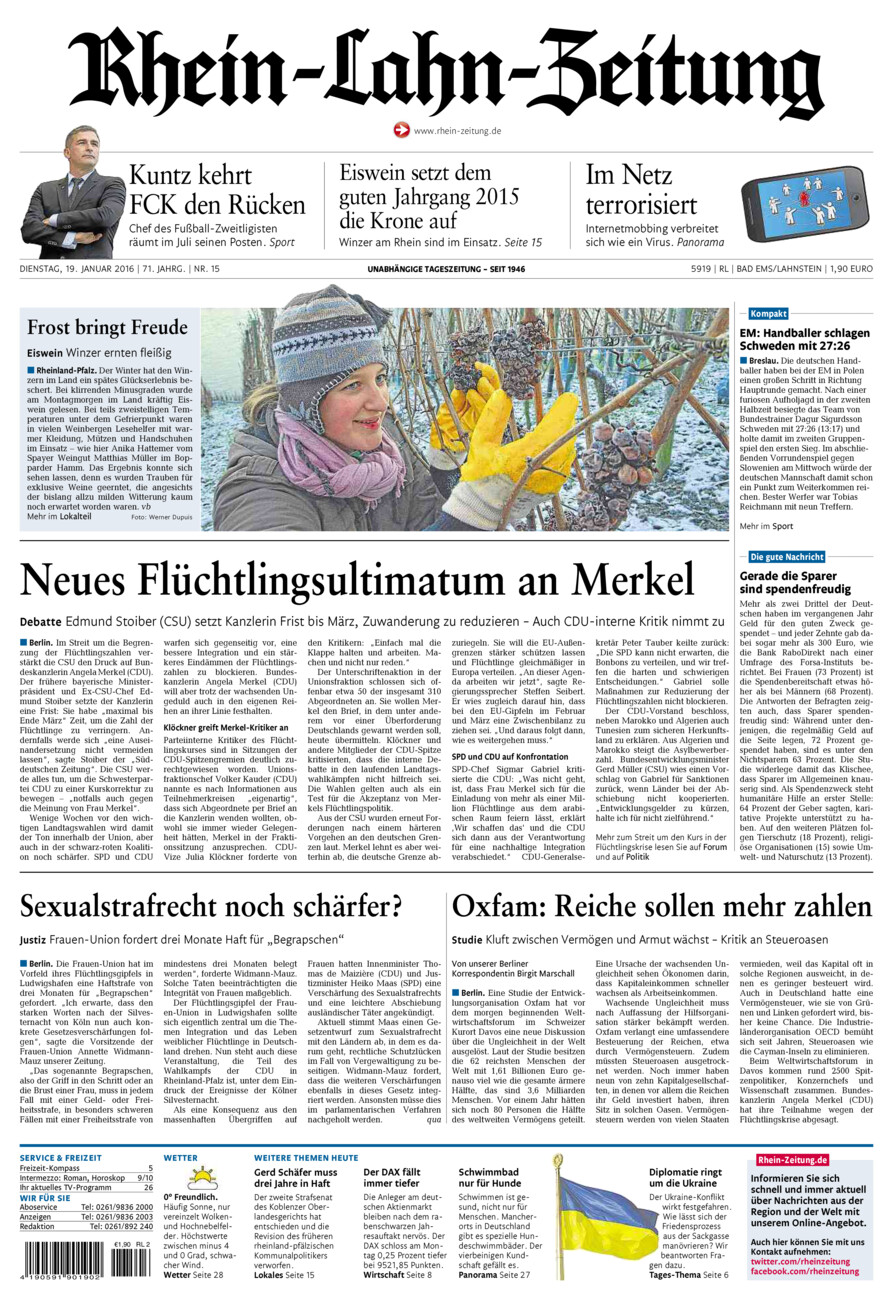 Rhein-Lahn-Zeitung vom Dienstag, 19.01.2016