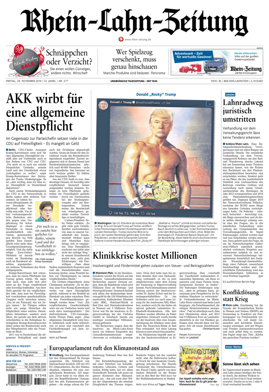 Rhein-Lahn-Zeitung vom Freitag, 29.11.2019
