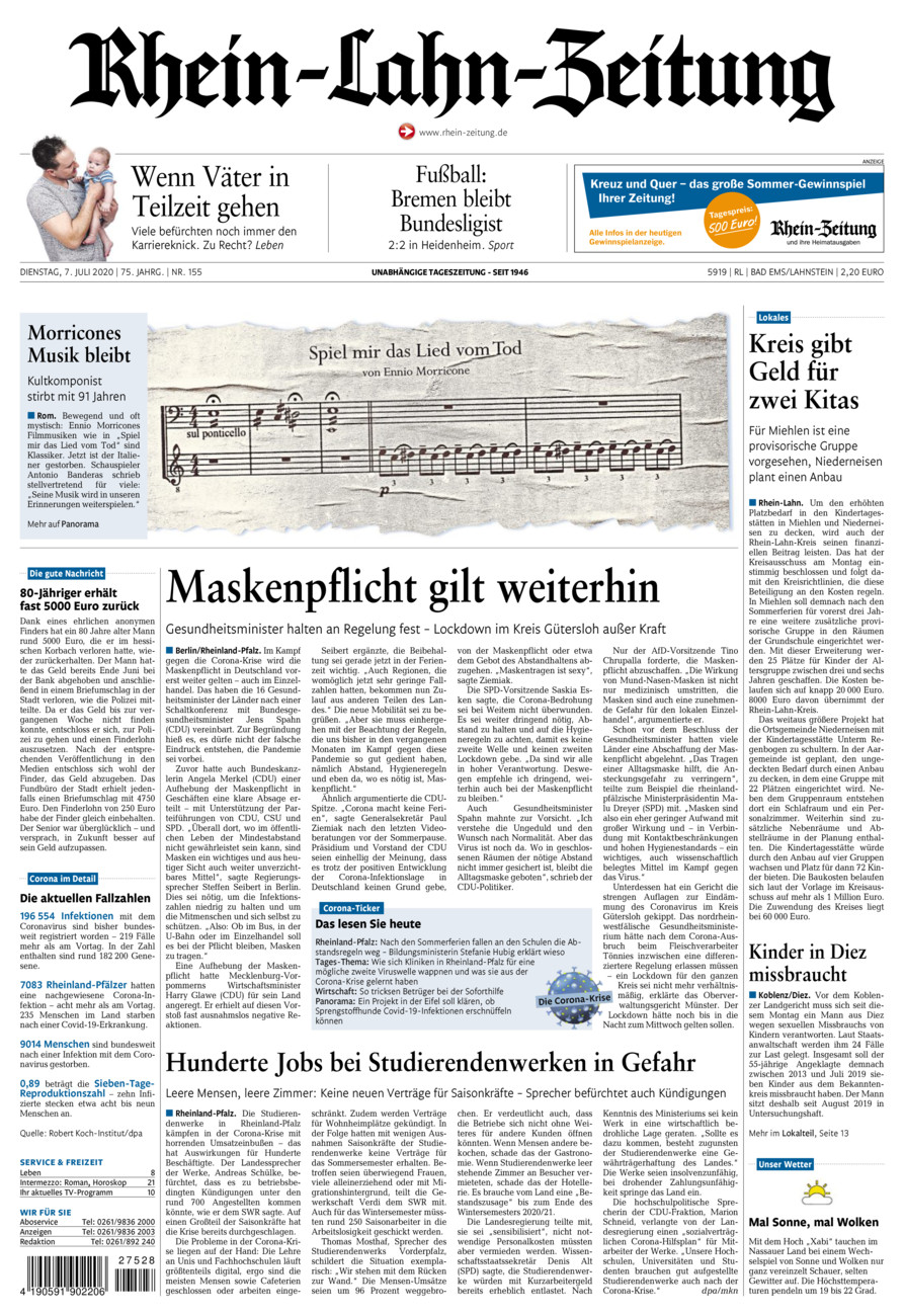 Rhein-Lahn-Zeitung vom Dienstag, 07.07.2020