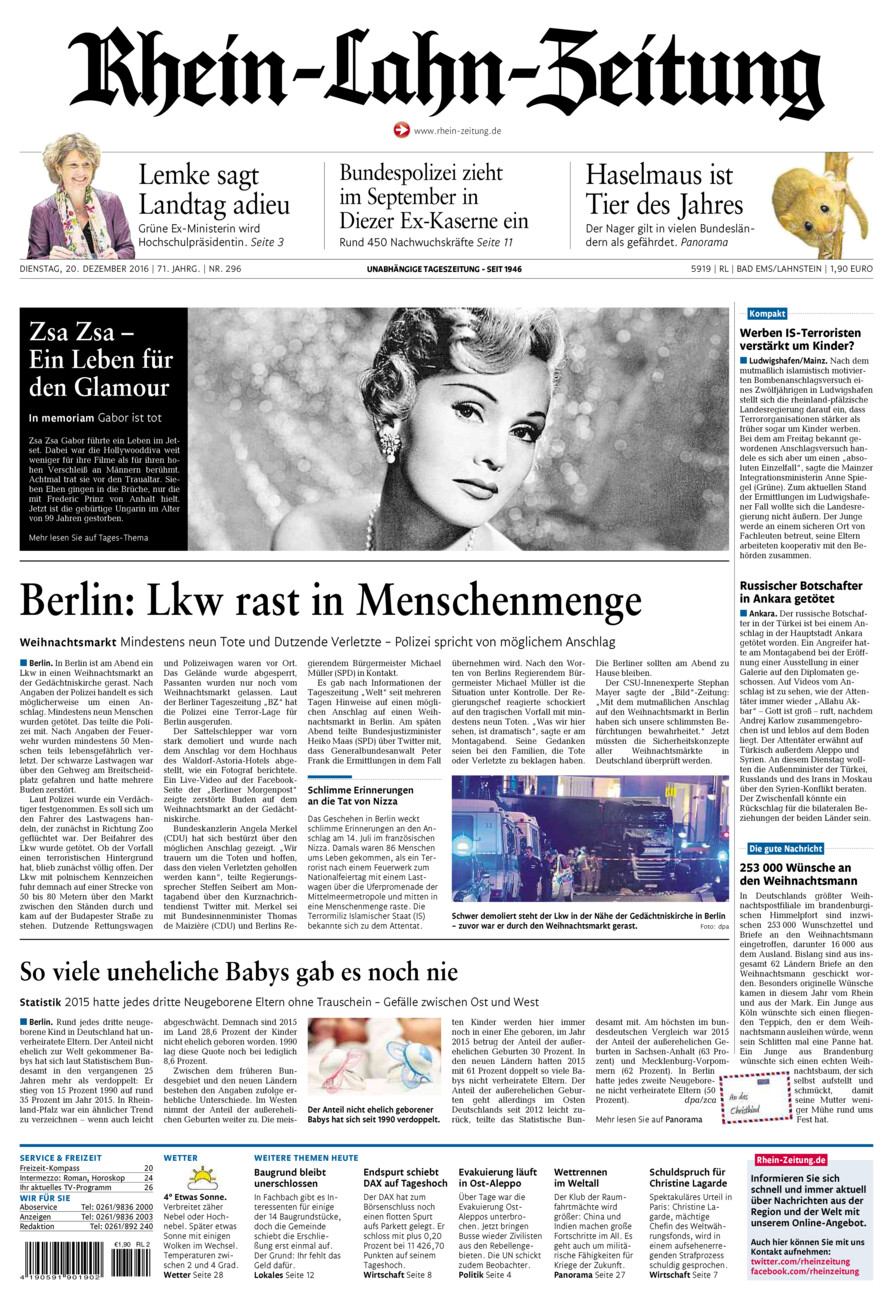 Rhein-Lahn-Zeitung vom Dienstag, 20.12.2016
