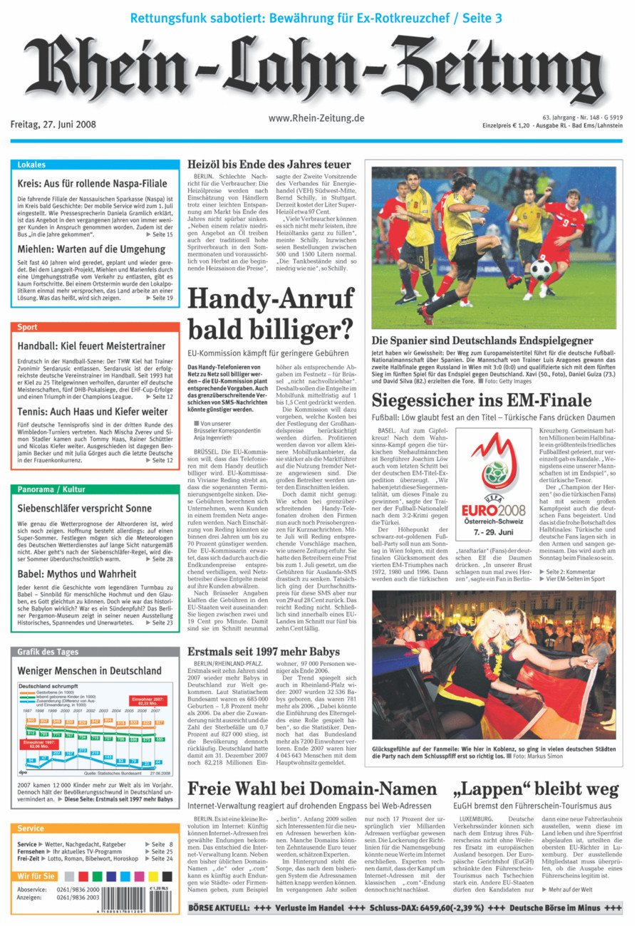 Rhein-Lahn-Zeitung vom Freitag, 27.06.2008