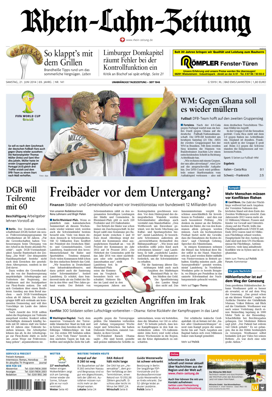 Rhein-Lahn-Zeitung vom Samstag, 21.06.2014