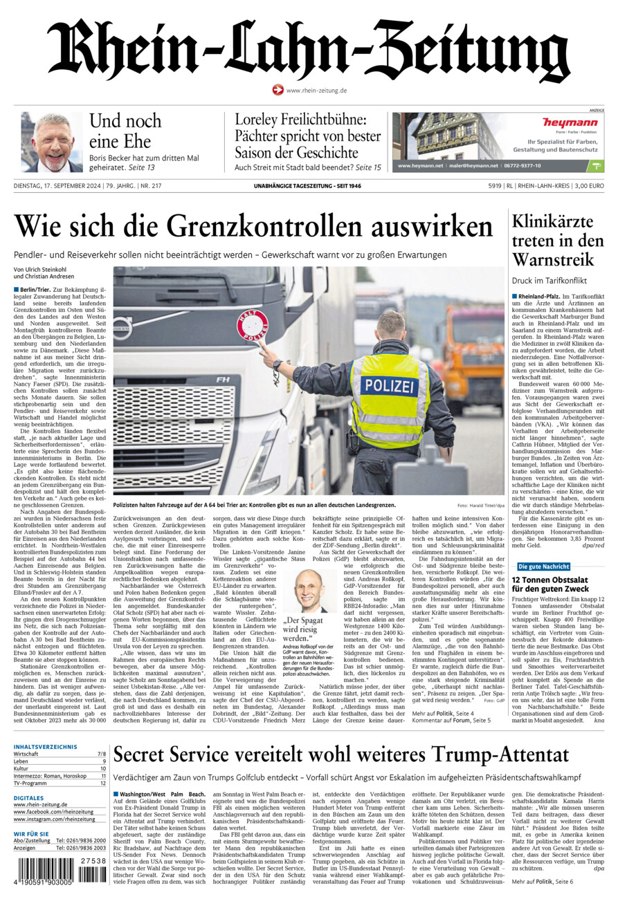 Rhein-Lahn-Zeitung vom Dienstag, 17.09.2024