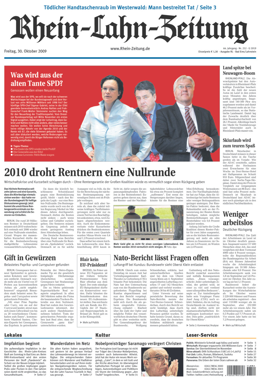 Rhein-Lahn-Zeitung vom Freitag, 30.10.2009