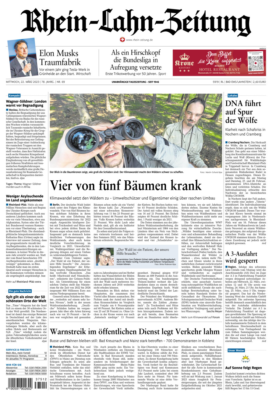 Rhein-Lahn-Zeitung vom Mittwoch, 22.03.2023