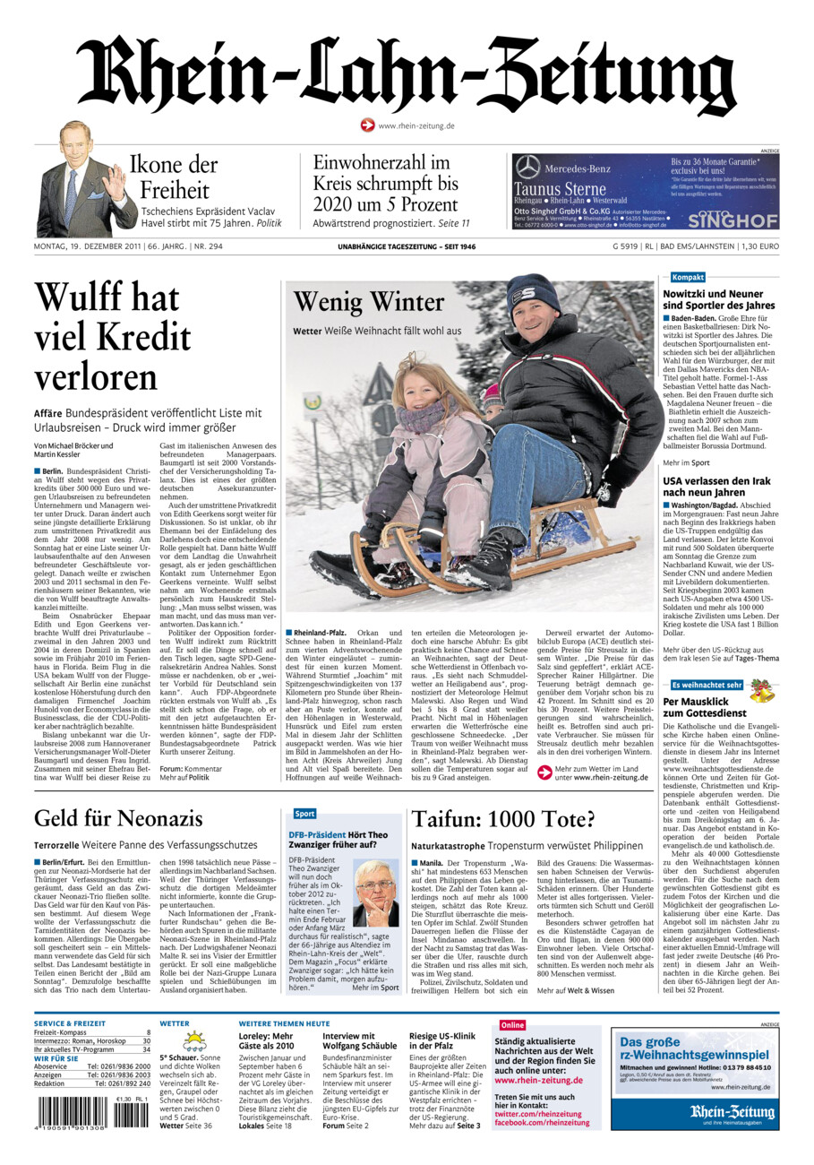 Rhein-Lahn-Zeitung vom Montag, 19.12.2011