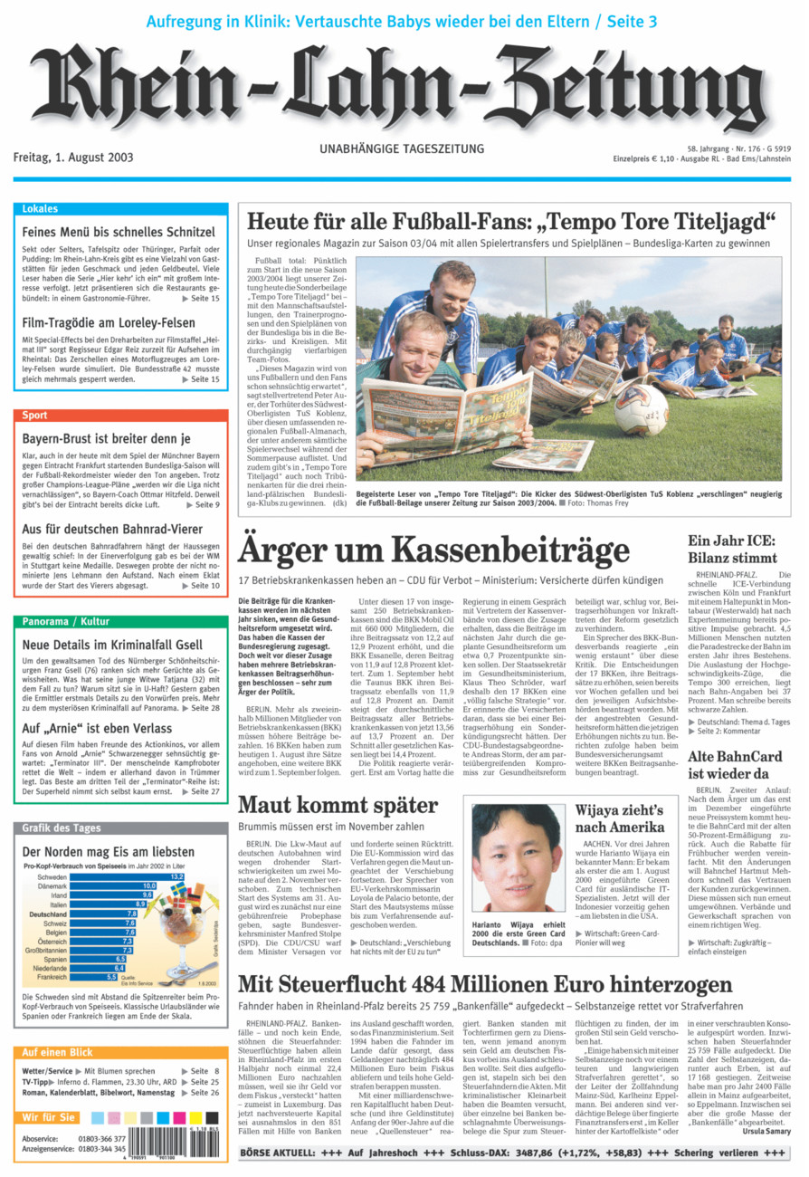 Rhein-Lahn-Zeitung vom Freitag, 01.08.2003