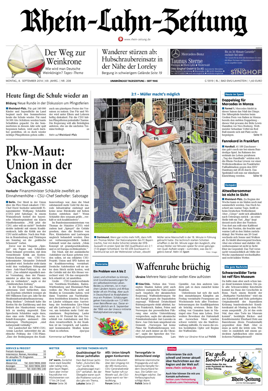 Rhein-Lahn-Zeitung vom Montag, 08.09.2014