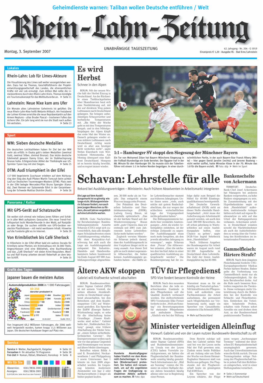 Rhein-Lahn-Zeitung vom Montag, 03.09.2007