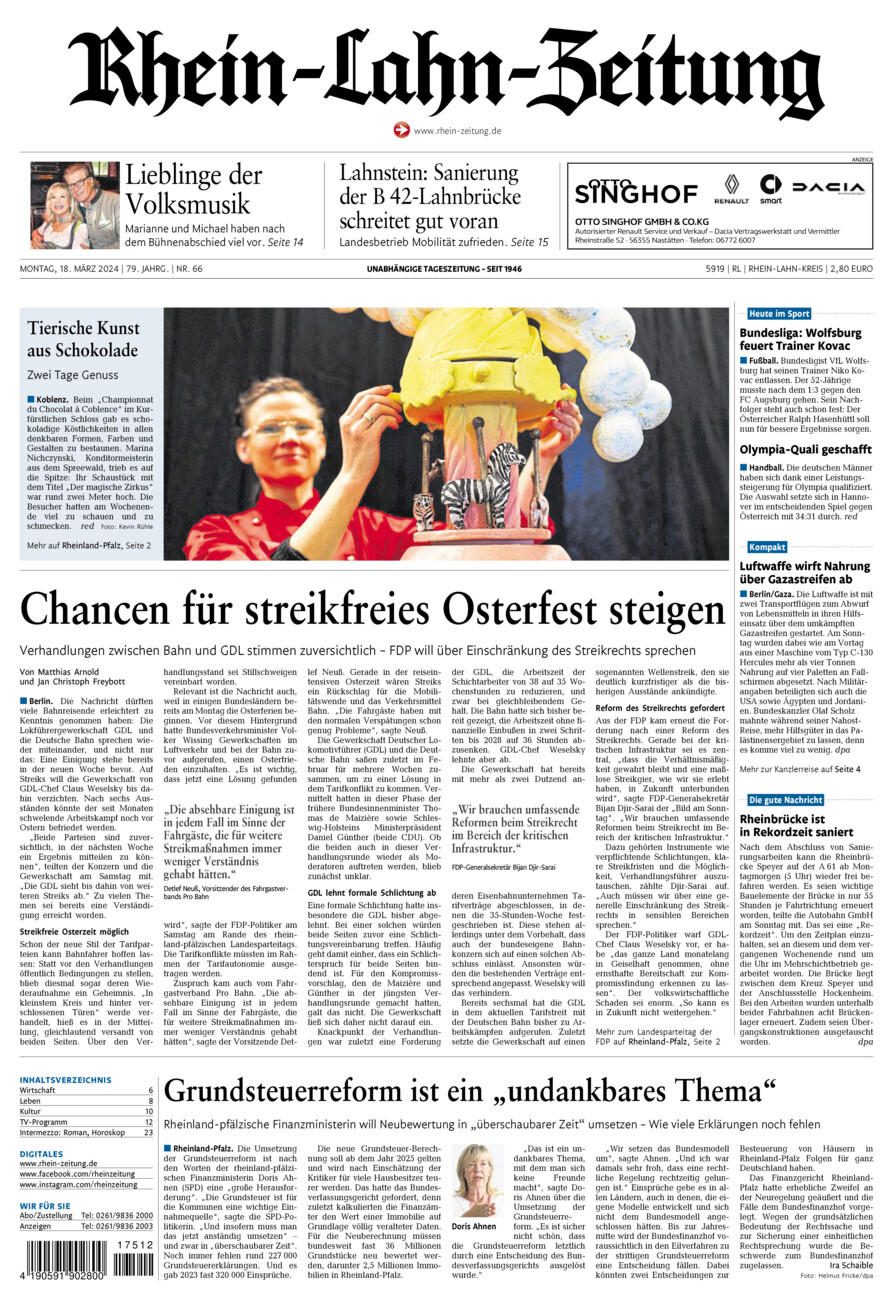 Rhein-Lahn-Zeitung vom Montag, 18.03.2024