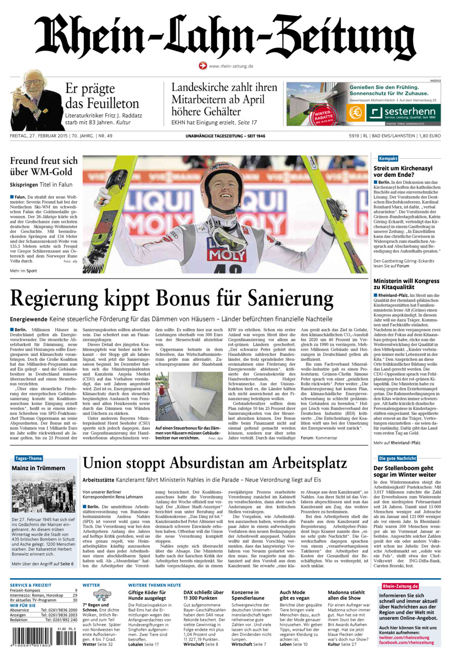 Rhein-Lahn-Zeitung vom Freitag, 27.02.2015