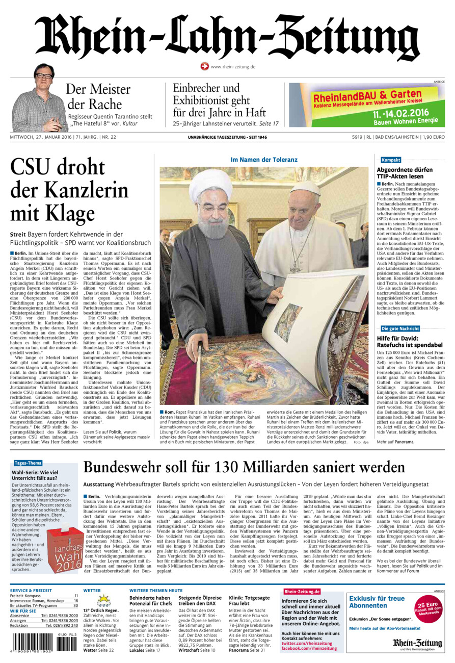 Rhein-Lahn-Zeitung vom Mittwoch, 27.01.2016