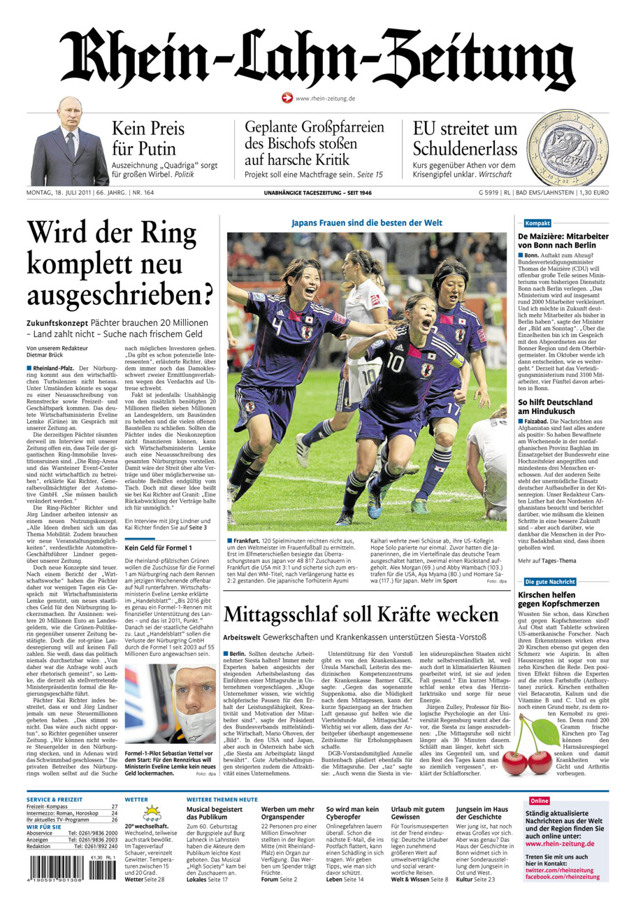 Rhein-Lahn-Zeitung vom Montag, 18.07.2011
