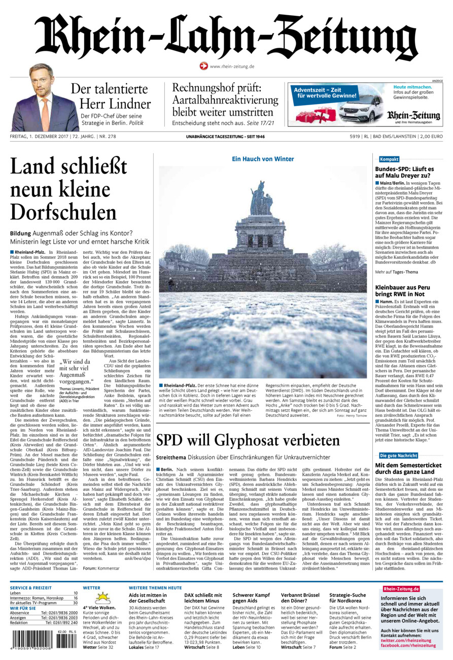 Rhein-Lahn-Zeitung vom Freitag, 01.12.2017