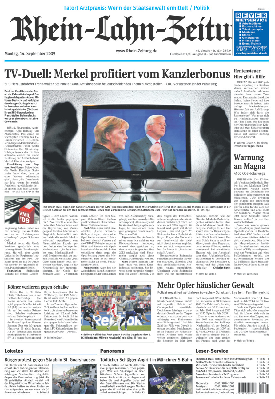 Rhein-Lahn-Zeitung vom Montag, 14.09.2009