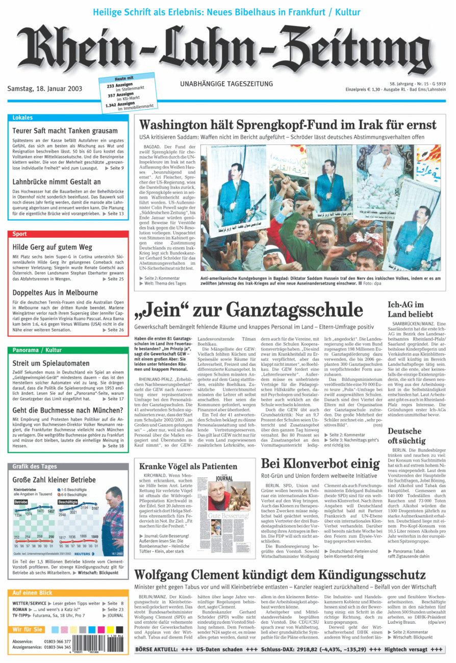 Rhein-Lahn-Zeitung vom Samstag, 18.01.2003