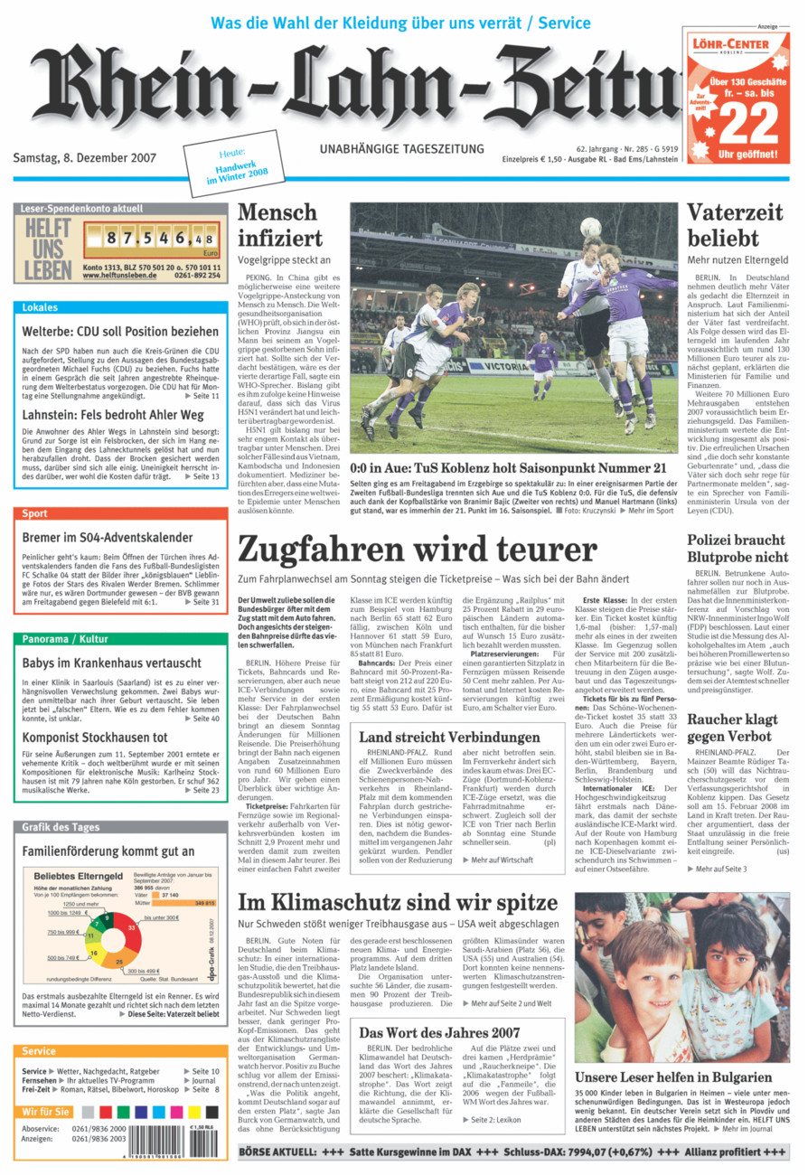 Rhein-Lahn-Zeitung vom Samstag, 08.12.2007