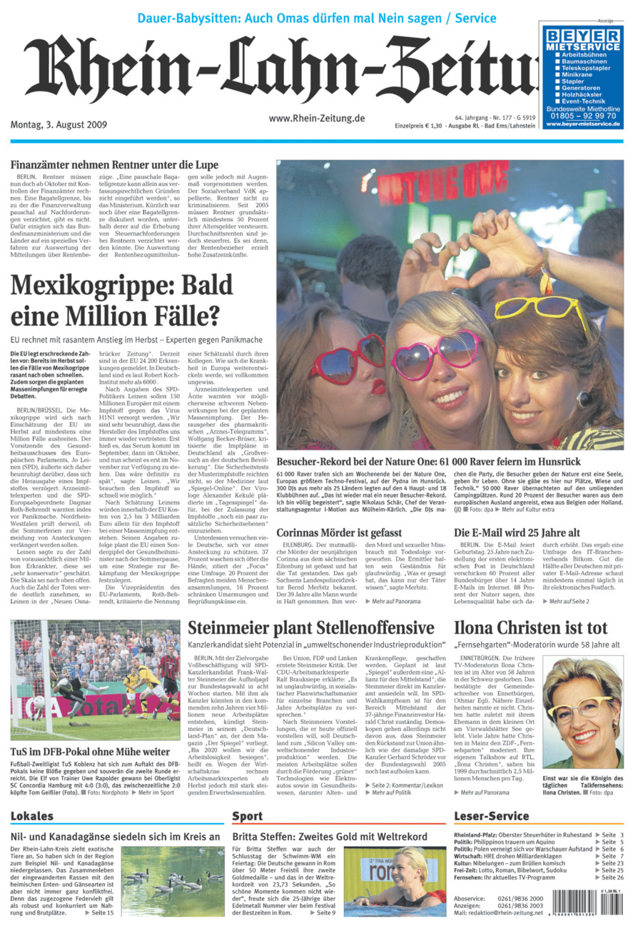 Rhein-Lahn-Zeitung vom Montag, 03.08.2009