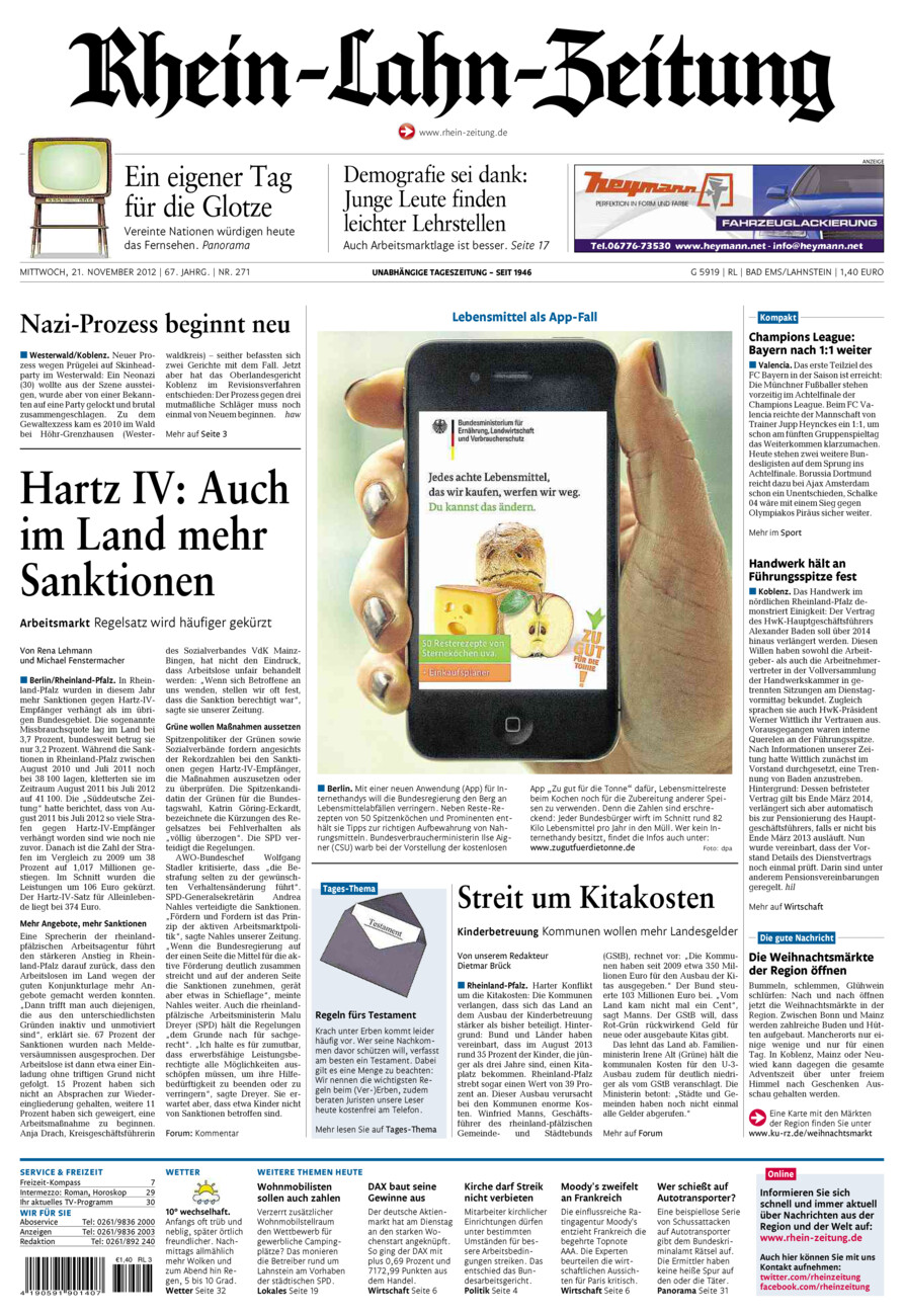 Rhein-Lahn-Zeitung vom Mittwoch, 21.11.2012