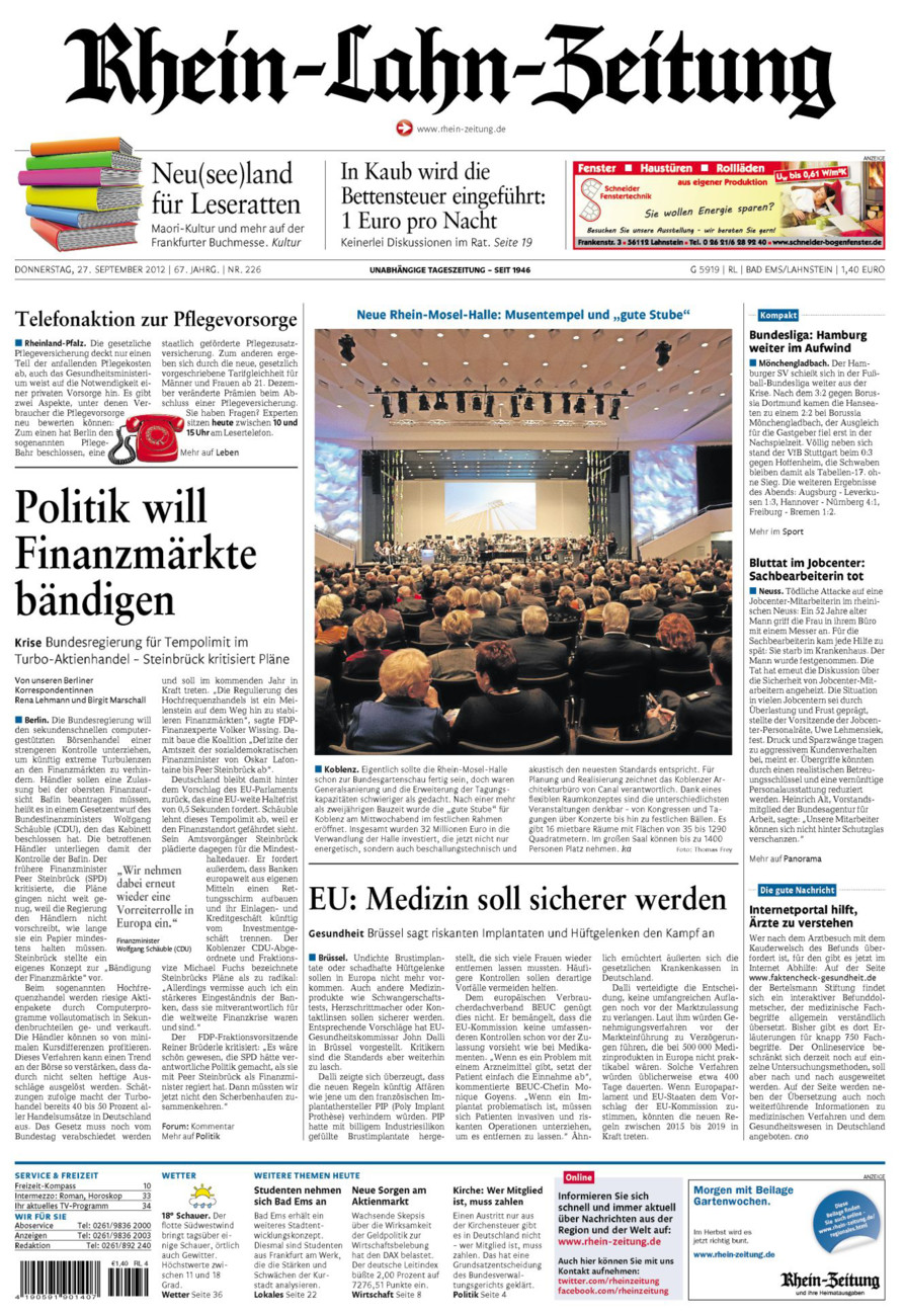 Rhein-Lahn-Zeitung vom Donnerstag, 27.09.2012
