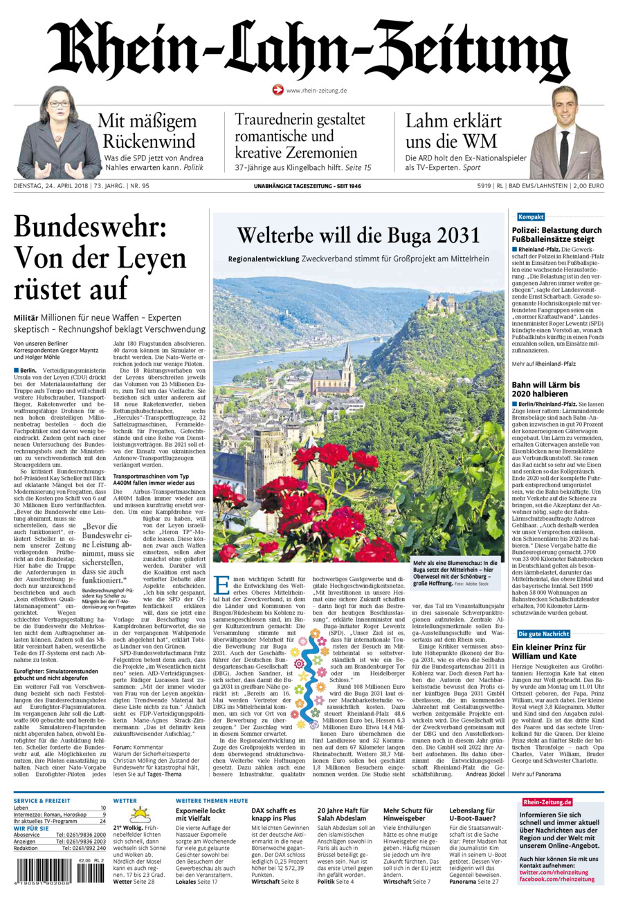 Rhein-Lahn-Zeitung vom Dienstag, 24.04.2018