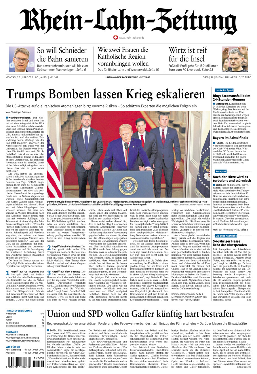 Rhein-Lahn-Zeitung vom Montag, 23.06.2025