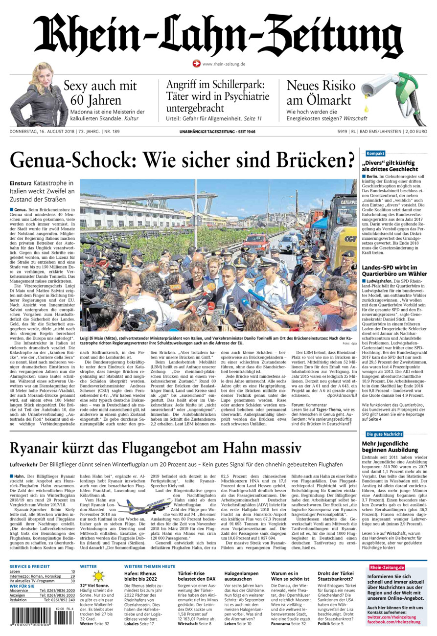 Rhein-Lahn-Zeitung vom Donnerstag, 16.08.2018