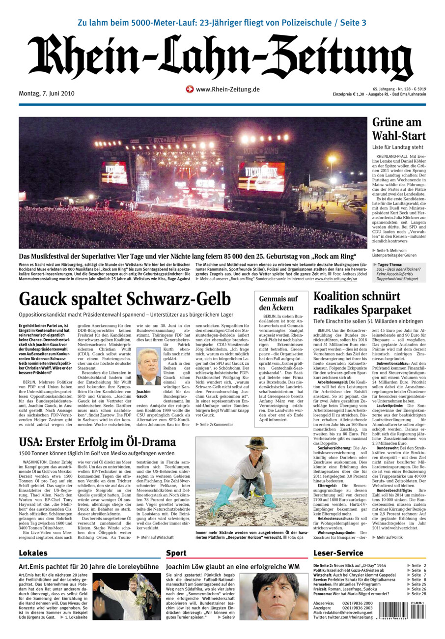 Rhein-Lahn-Zeitung vom Montag, 07.06.2010
