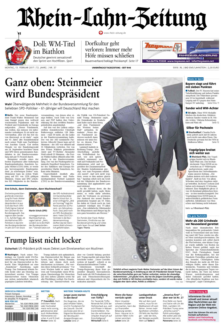 Rhein-Lahn-Zeitung vom Montag, 13.02.2017
