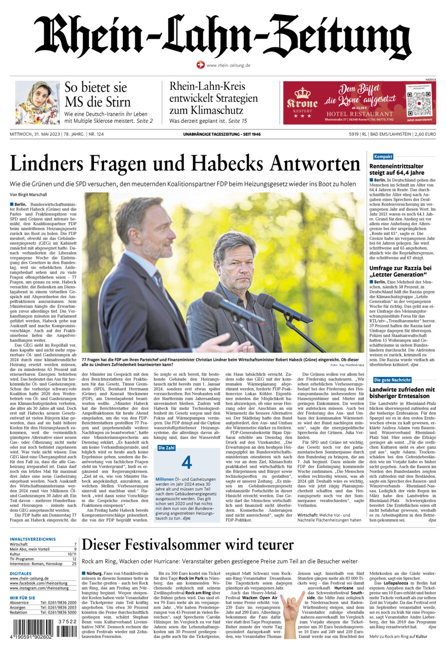 Rhein-Lahn-Zeitung vom Mittwoch, 31.05.2023