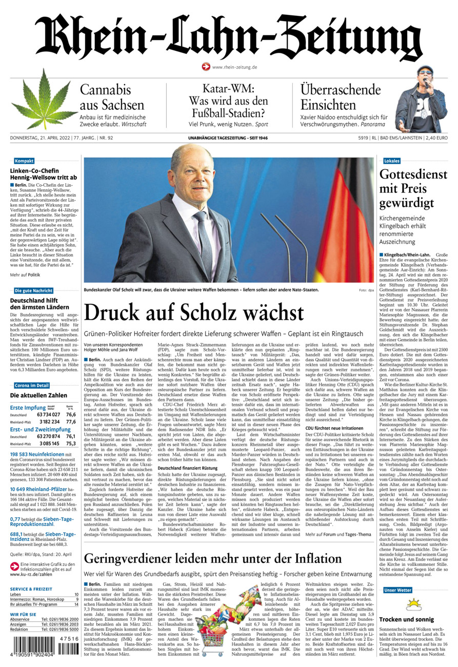 Rhein-Lahn-Zeitung vom Donnerstag, 21.04.2022