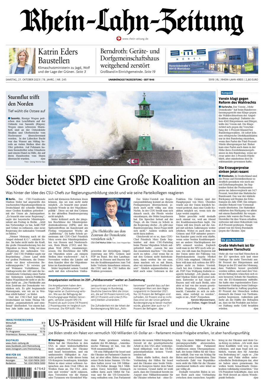 Rhein-Lahn-Zeitung vom Samstag, 21.10.2023