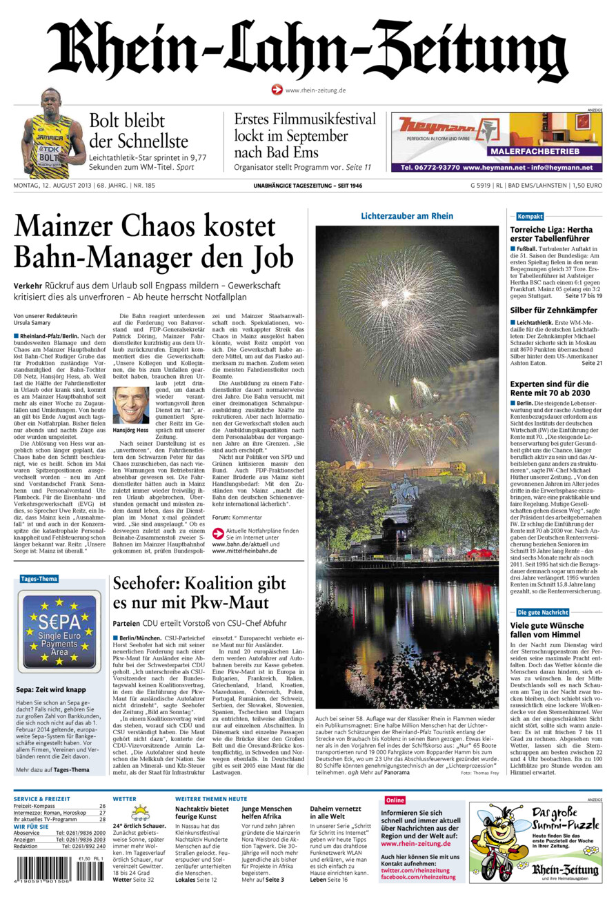 Rhein-Lahn-Zeitung vom Montag, 12.08.2013
