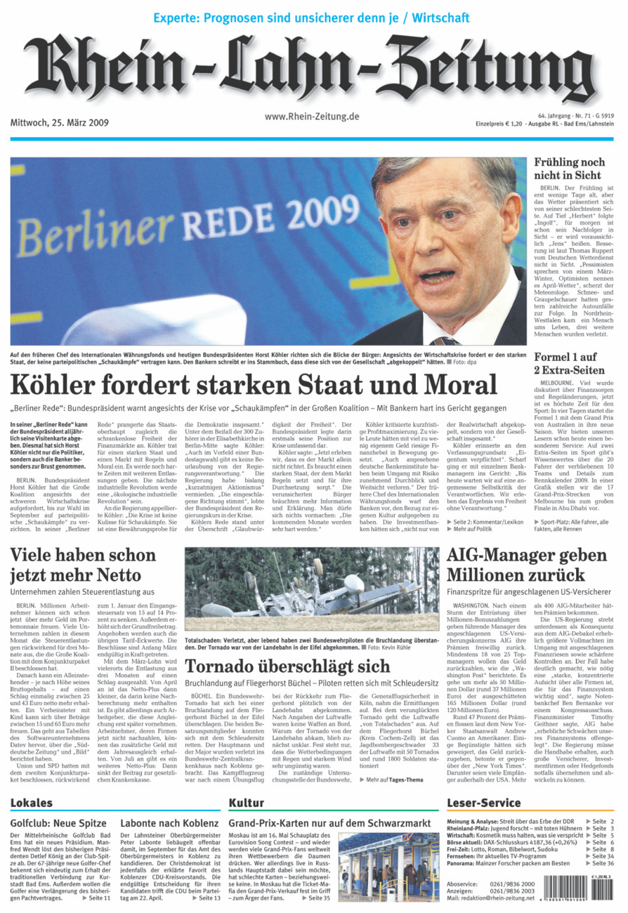 Rhein-Lahn-Zeitung vom Mittwoch, 25.03.2009