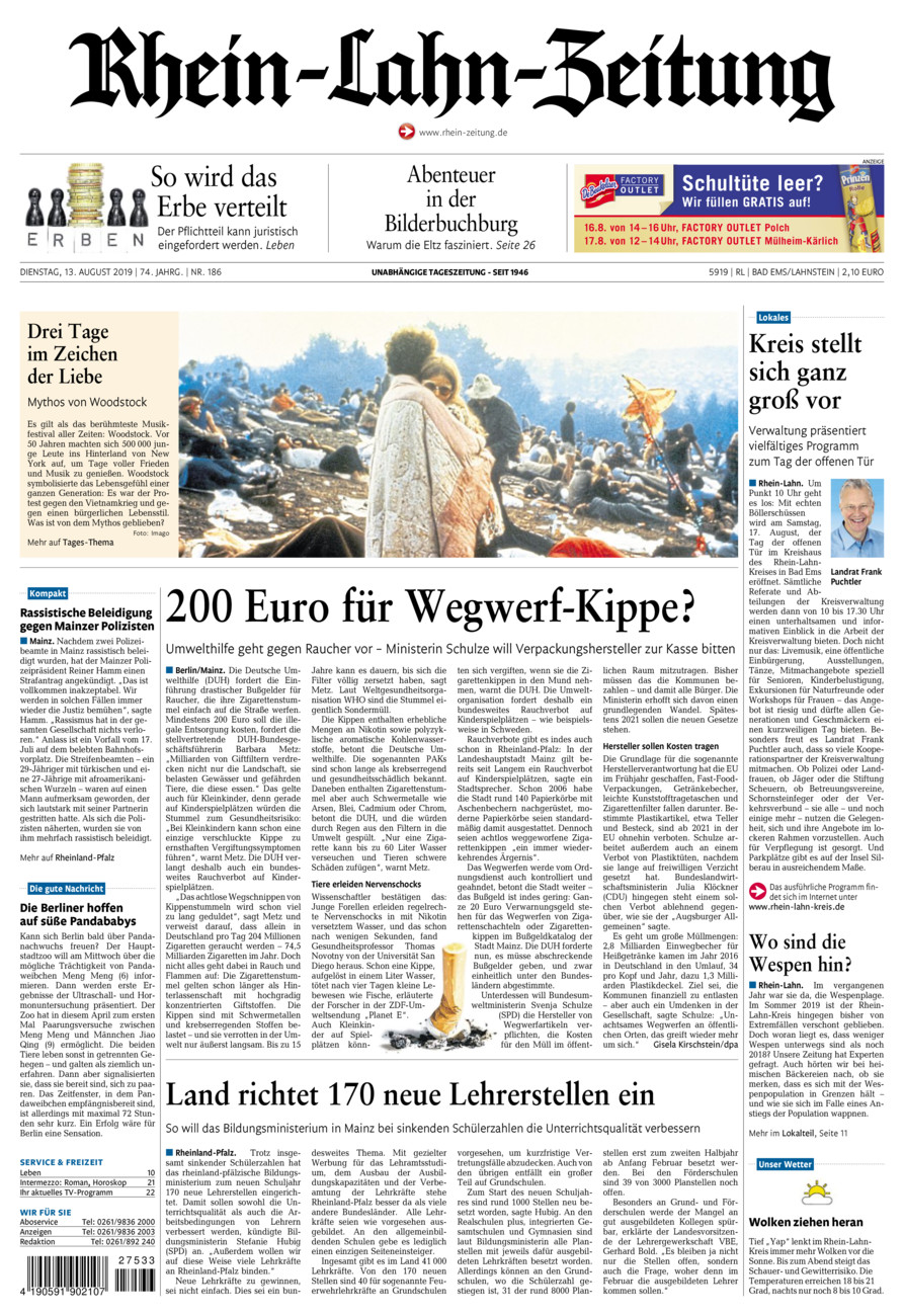 Rhein-Lahn-Zeitung vom Dienstag, 13.08.2019