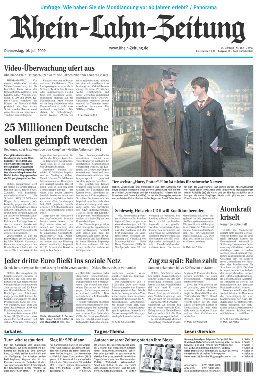 Rhein-Lahn-Zeitung vom Donnerstag, 16.07.2009