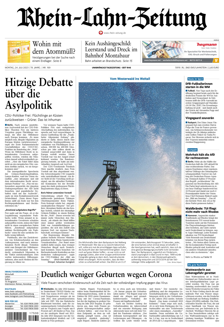 Rhein-Lahn-Zeitung vom Montag, 24.07.2023