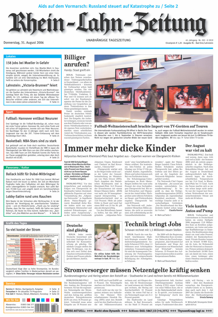 Rhein-Lahn-Zeitung vom Donnerstag, 31.08.2006