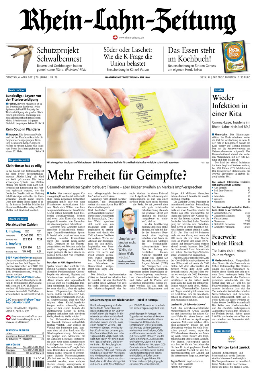 Rhein-Lahn-Zeitung vom Dienstag, 06.04.2021