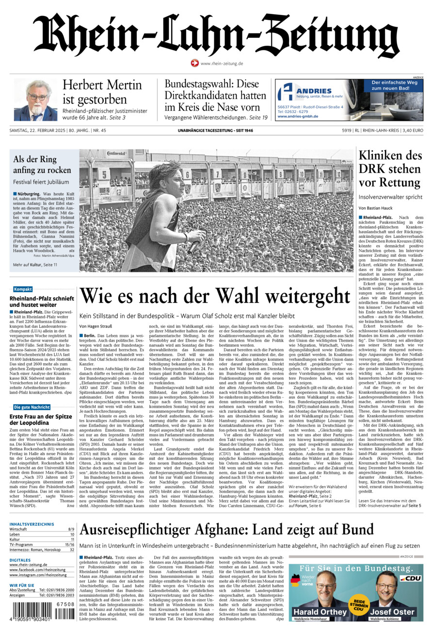 Rhein-Lahn-Zeitung vom Samstag, 22.02.2025