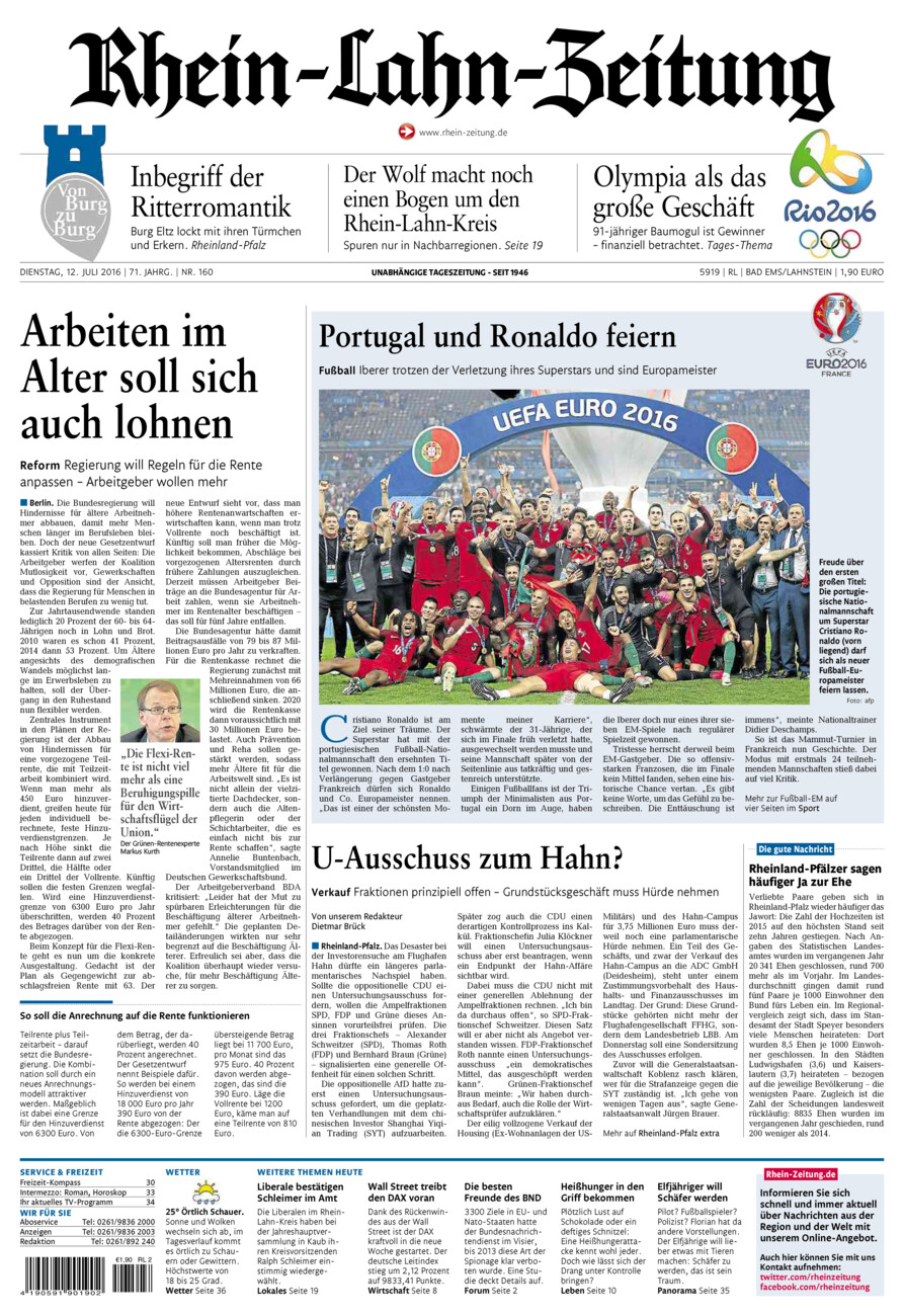 Rhein-Lahn-Zeitung vom Dienstag, 12.07.2016