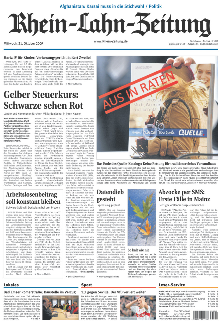 Rhein-Lahn-Zeitung vom Mittwoch, 21.10.2009