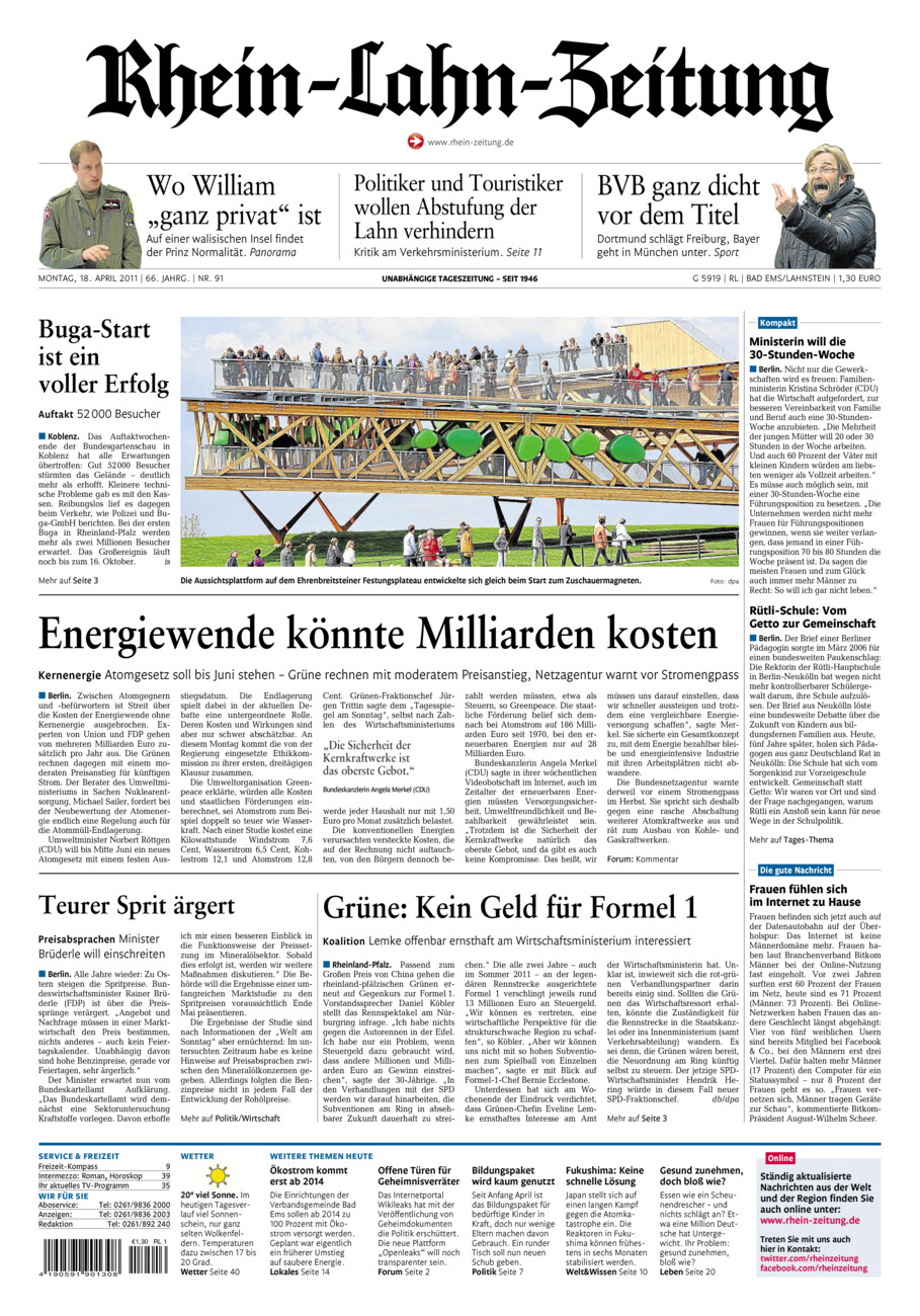 Rhein-Lahn-Zeitung vom Montag, 18.04.2011