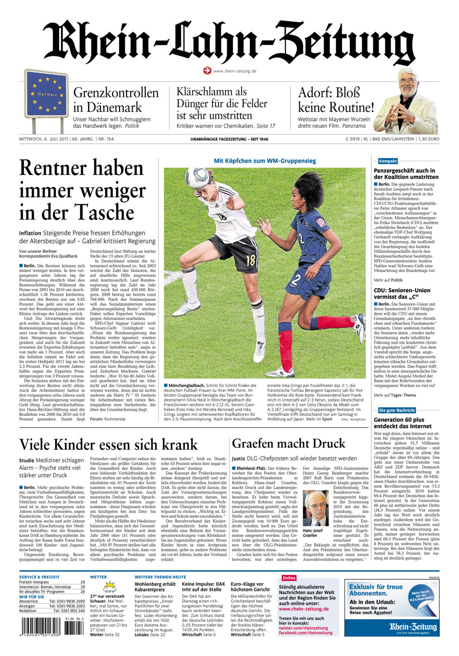 Rhein-Lahn-Zeitung vom Mittwoch, 06.07.2011