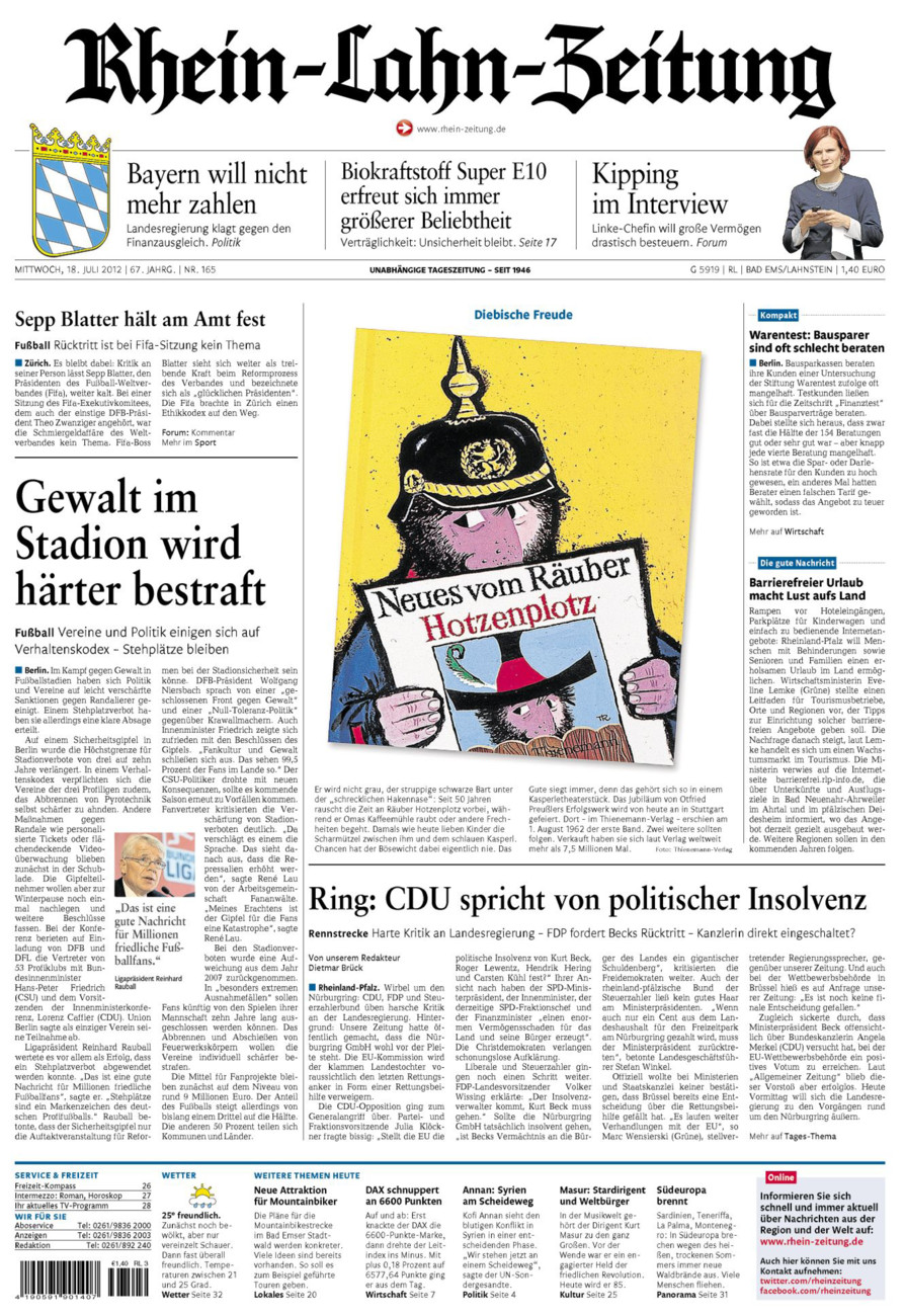 Rhein-Lahn-Zeitung vom Mittwoch, 18.07.2012