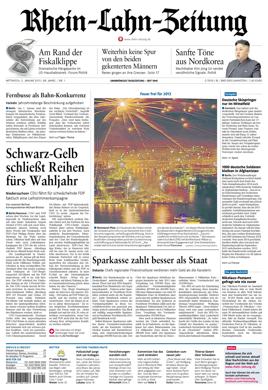 Rhein-Lahn-Zeitung vom Mittwoch, 02.01.2013