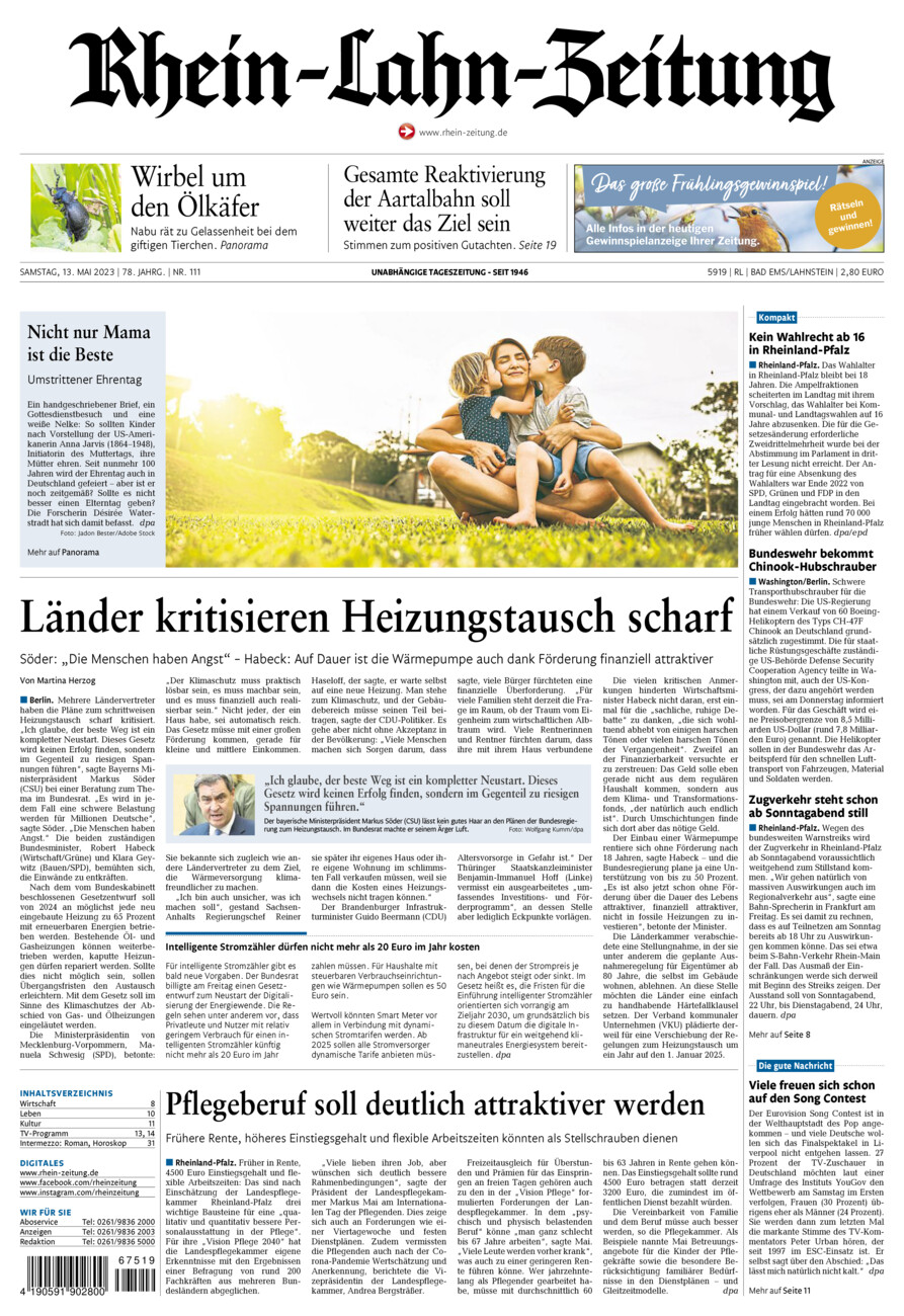 Rhein-Lahn-Zeitung vom Samstag, 13.05.2023