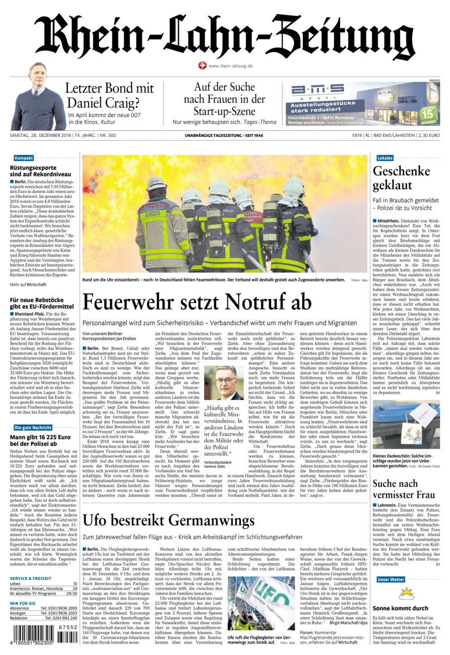 Rhein-Lahn-Zeitung vom Samstag, 28.12.2019