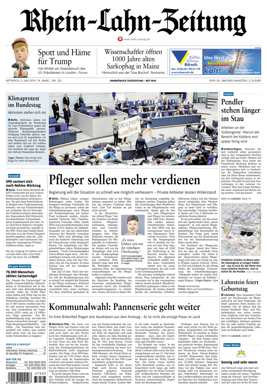 Rhein-Lahn-Zeitung vom Mittwoch, 05.06.2019